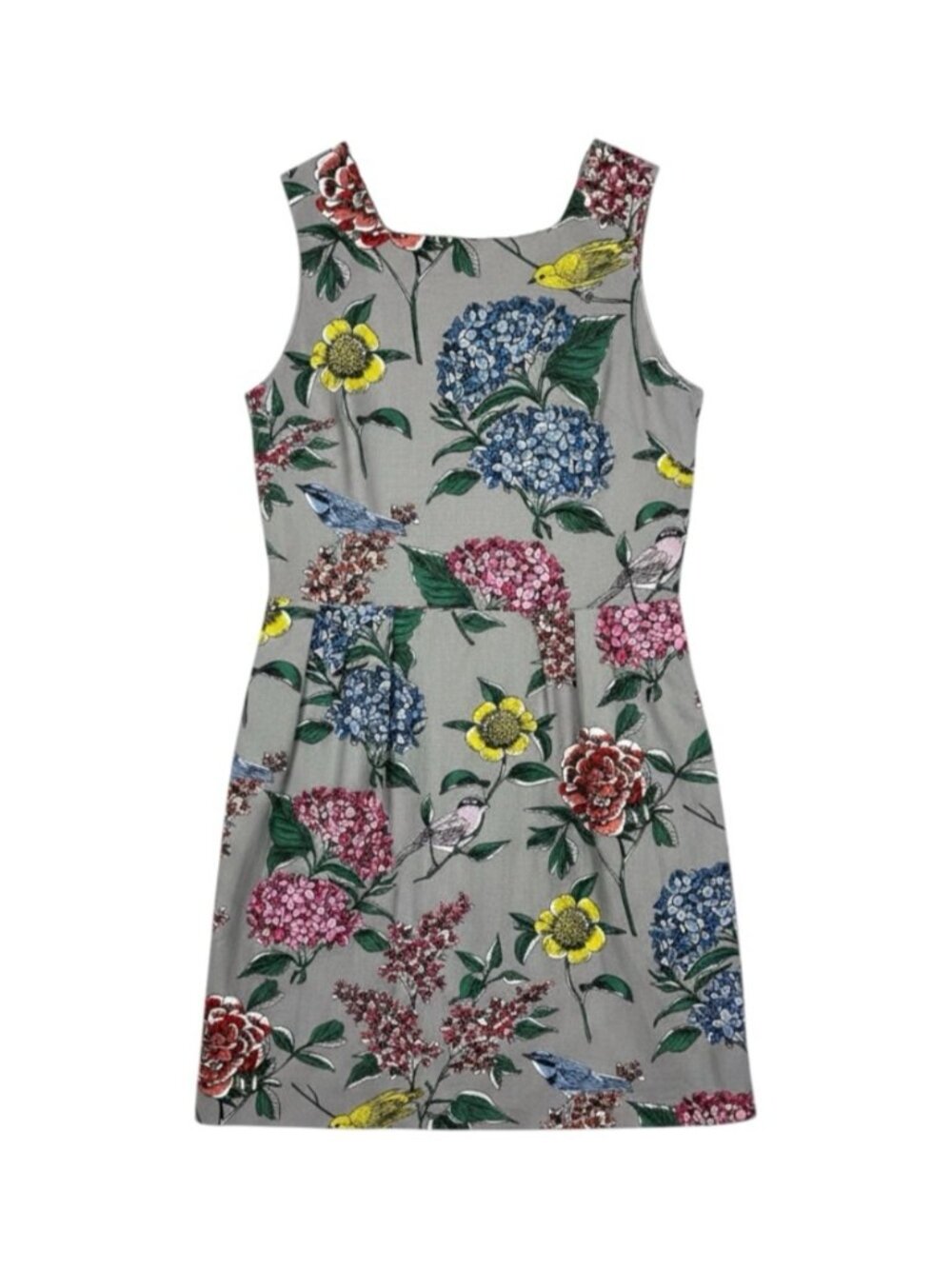 Boden Kiera Dress Size 10 US Sleeveless Botanical Bird Floral Grey